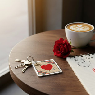 Cupid Heart med Arrow Romantic Valentines Mönster Nyckelring