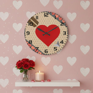 Cupid Heart med Arrow Romantic Valentines Mönster Stor Klocka