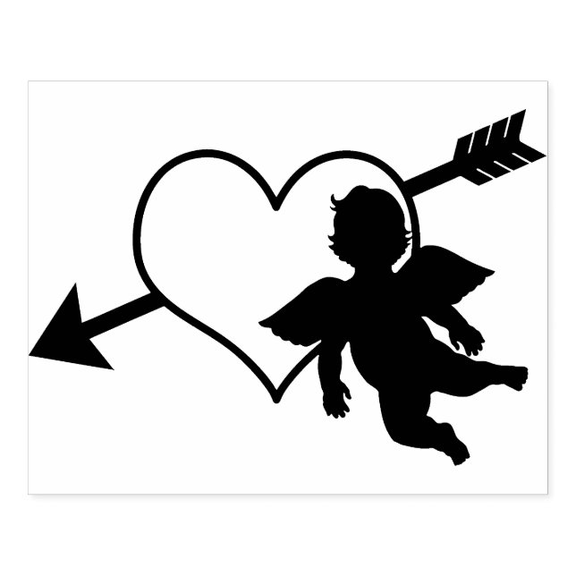 Cupid Heart och Arrow Silhouette | Valentine Stämpel (Tryck)