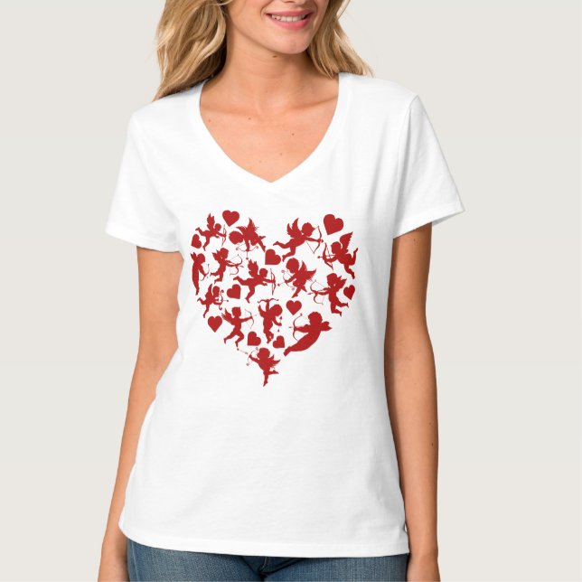 Cupid Hearts Valentine Day Romantic T Shirt (Framsida)