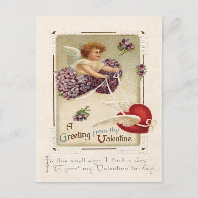 Cupid Hjärtat Lila Förgätmigej Vykort (Framsida)