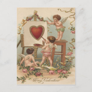 Cupid Hjärtmålning Rosor Ros Vykort