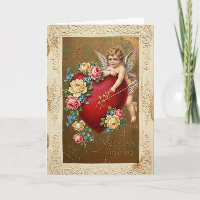 Cupid Hjärtrosar Vintagekort Kort (Framsida)