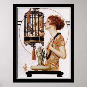 Cupid i en Cage Art Deco-utskrift Poster