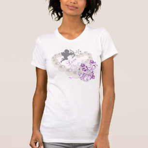 Cupid Kärlek Pearls Blommigt Heart White T- Shirt T-shirt
