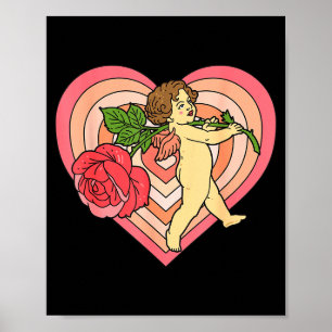 Cupid Kerub Engel Med Röd Ros Hjärtat Kärlek Valen Poster