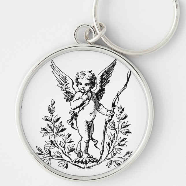 Cupid Keychain Rund Silverfärgad Nyckelring (Framsidan)