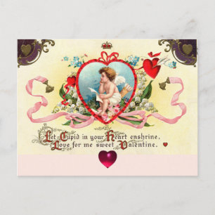 CUPID KUNG AV HJÄRTOR, RED VAX SEAL Valentine Day Helg Vykort