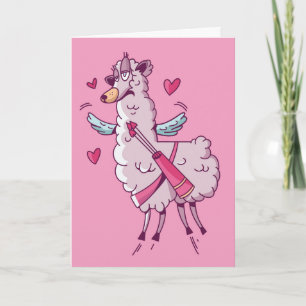 Cupid Lama Valentine Humor Kort