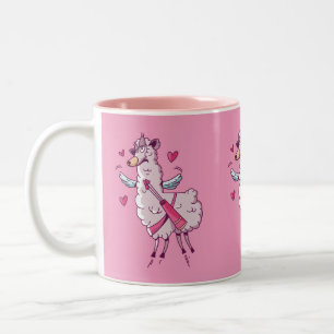 Cupid Llama för Valentines day Två-Tonad Mugg