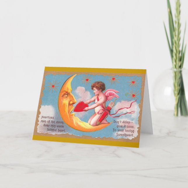 Cupid Matar hjärtat till Måne Valentine Helgkort (Framsida)