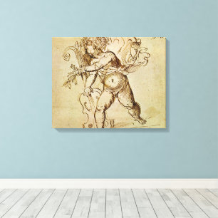 Cupid med en fiol av Domenico Campagnola Canvastryck