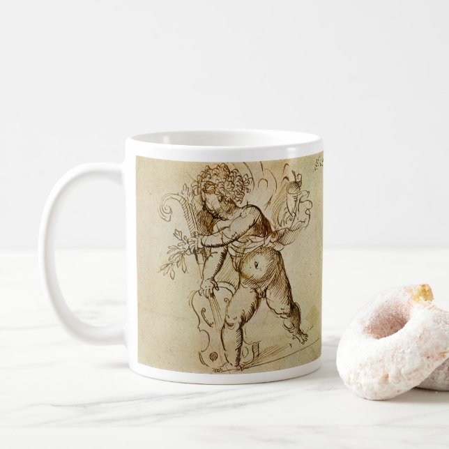 Cupid med en fiol av Domenico Campagnola Kaffemugg (Med munk)