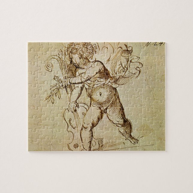 Cupid med en fiol av Domenico Campagnola Pussel (Horisontell)