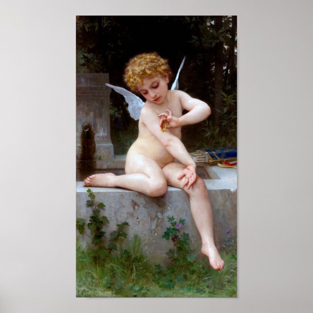 Cupid med en fjäril, Bouguereau Poster (Framsidan)