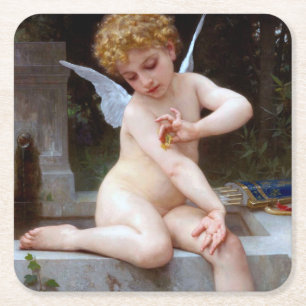 Cupid med en fjäril, Bouguereau Underlägg Papper Kvadrat