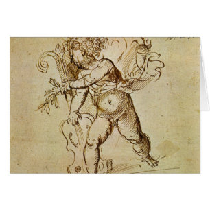 Cupid med fiolin av Domenico Campagnola Hälsningskort