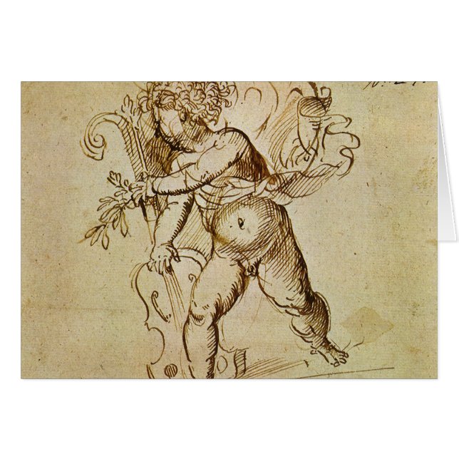 Cupid med fiolin av Domenico Campagnola Hälsningskort (Framsidan Horizontal)
