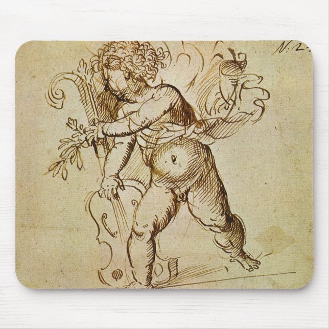 Cupid med fiolin av Domenico Campagnola Musmatta (Framsidan)