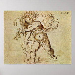 Cupid med fiolin av Domenico Campagnola Poster