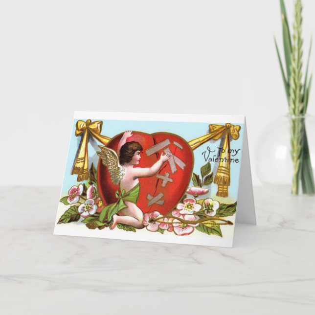 Cupid Mending Broken Heart Valentine Day Card Helgkort (Framsida)