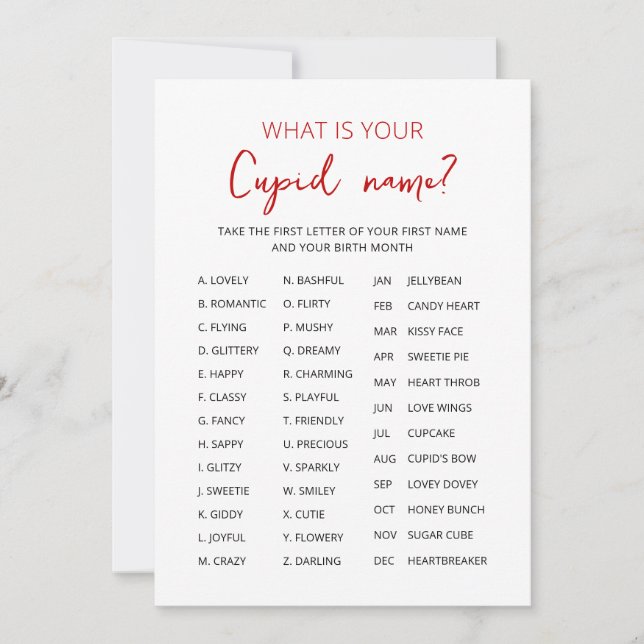 Cupid Namn Lek Alla hjärtans dag Festlek Inbjudningar (Framsida)
