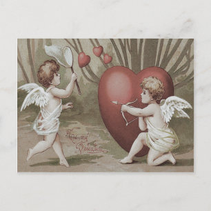 Cupid Net Heart Bow Pil Vykort