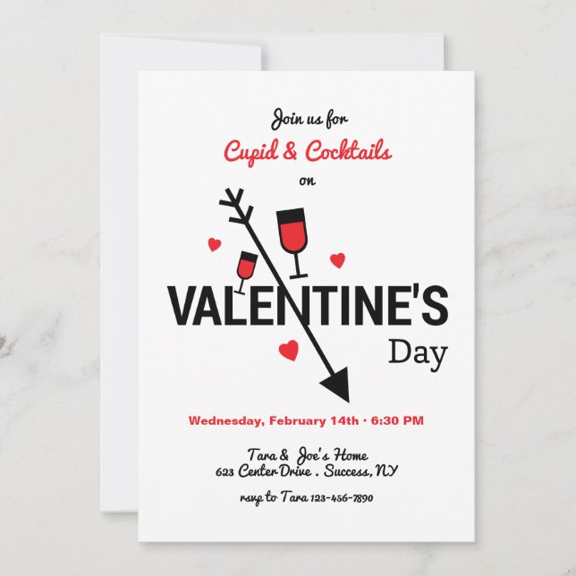 Cupid och cocktails Alla hjärtans dag Inbjudningar (Framsida)