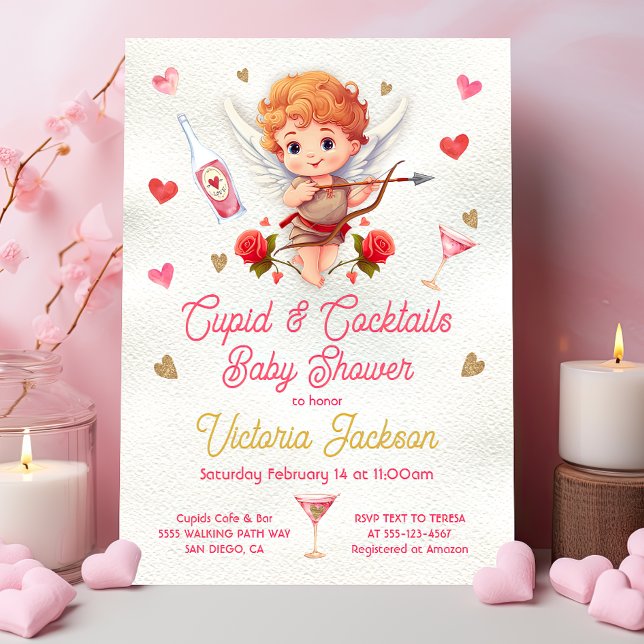 Cupid och Cocktails Valentine Day Baby Shower Inbjudningar (Skapare uppladdad)