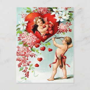 Cupid och en dusch av hjärtan vykort