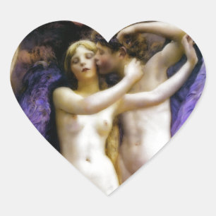 Cupid och Psyche Hjärtformat Klistermärke