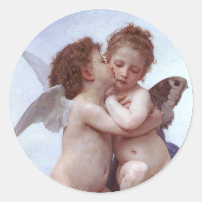 Cupid och Psyche Runt Klistermärke (Framsida)