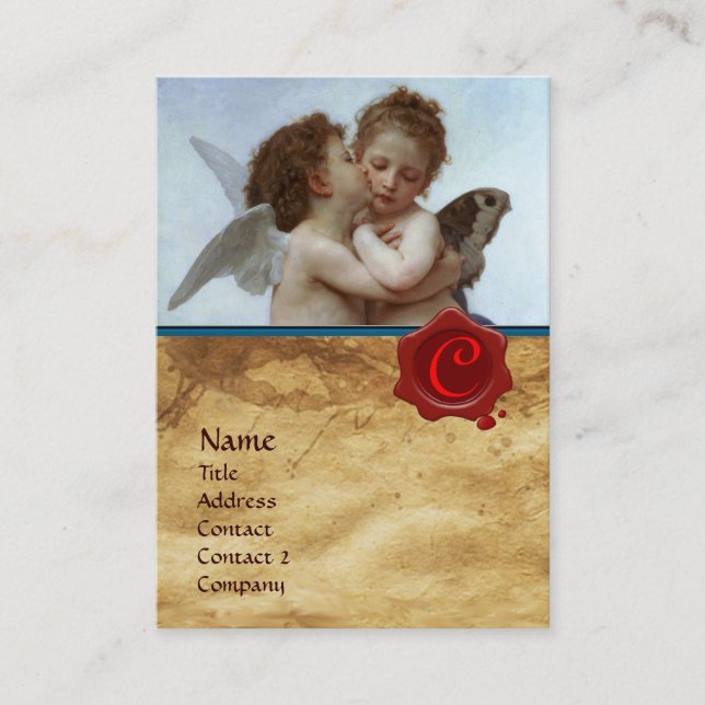 Cupid och Psyche som Children MONOGRAM Parchment Visitkort (Framsida)