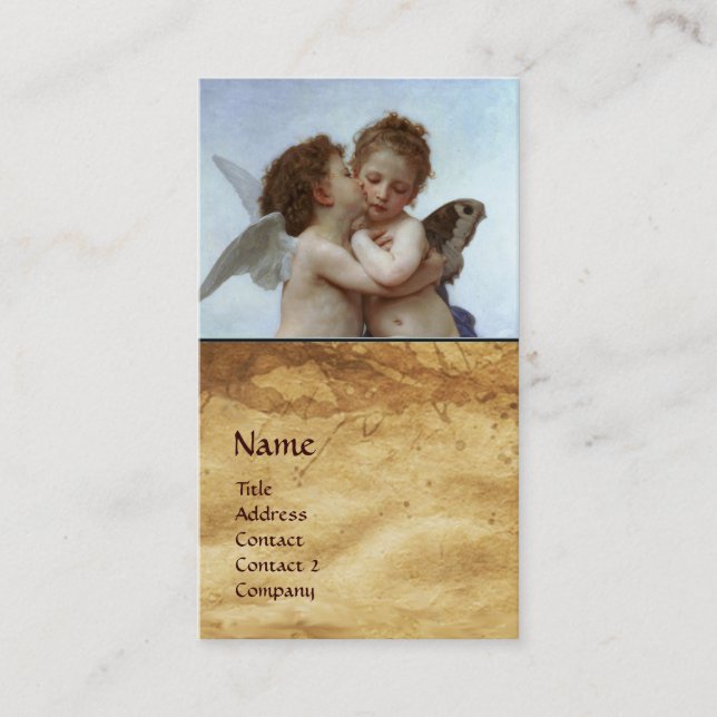 Cupid och Psyche som Children MONOGRAM Parchment Visitkort (Framsida)