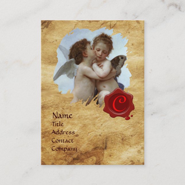 Cupid och Psyche som Children MONOGRAM Parchment Visitkort (Framsida)