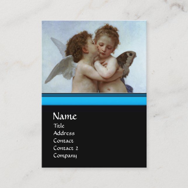 Cupid och Psyche som Children MONOGRAM Sapphire Visitkort (Framsida)