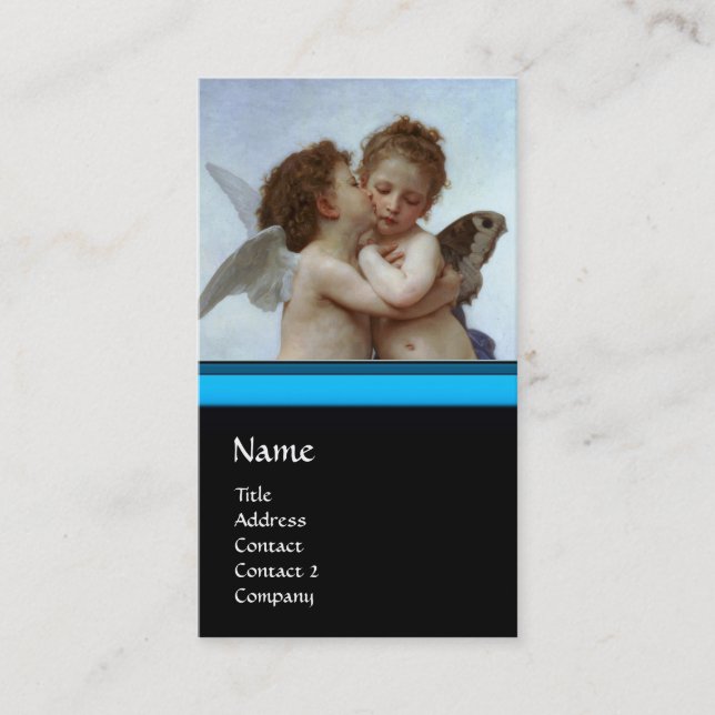 Cupid och Psyche som Children MONOGRAM Sapphire Visitkort (Framsida)
