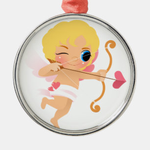 Cupid omkring som skjuter en hjärtapil julgransprydnad metall