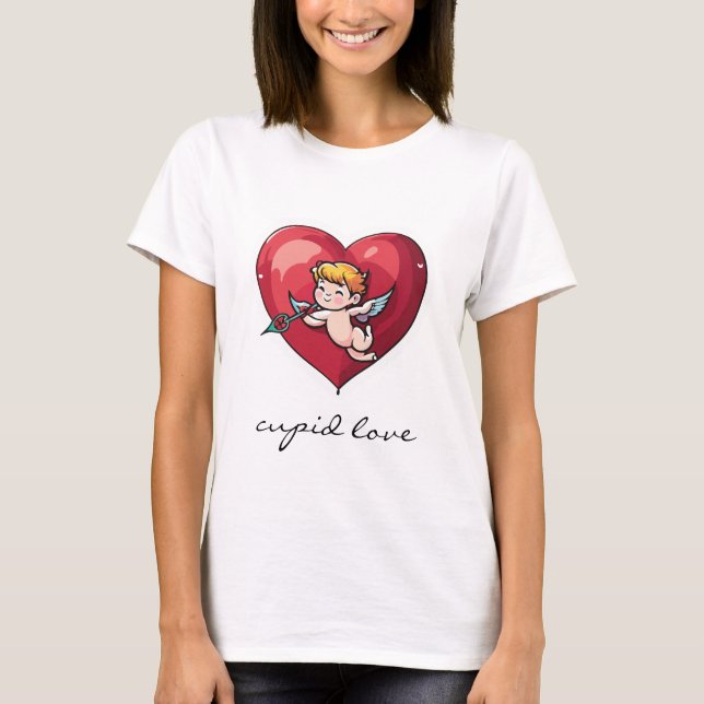 Cupid på Red Heart T Shirt (Framsida)