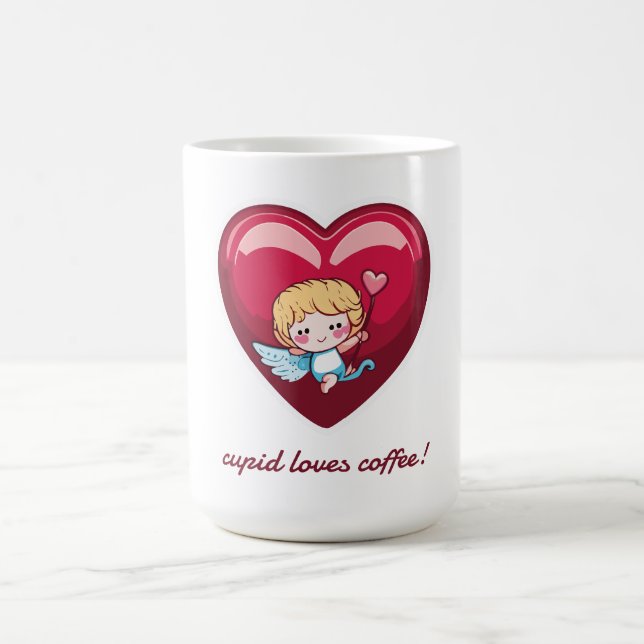 Cupid på rött hjärta med Rosa Pil Head Kaffemugg (Center)