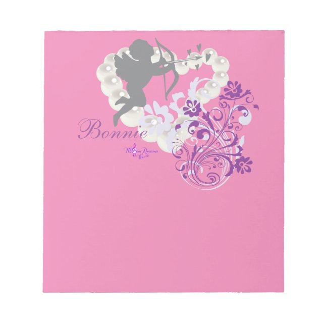 Cupid Pearls Blommigt Heart Rosa Small Note Pad Anteckningsblock (Framsida)