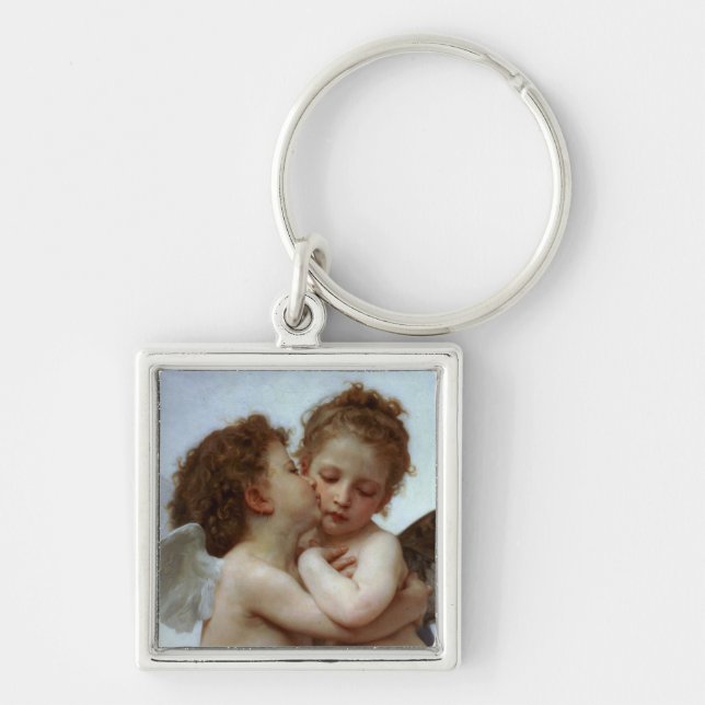 Cupid & Psyche as Children Fyrkantig Silverfärgad Nyckelring (Framsidan)