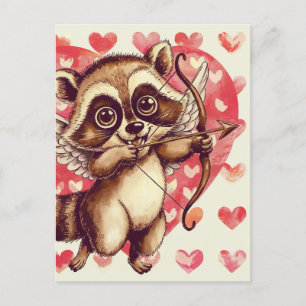 Cupid Raccoon Vykort