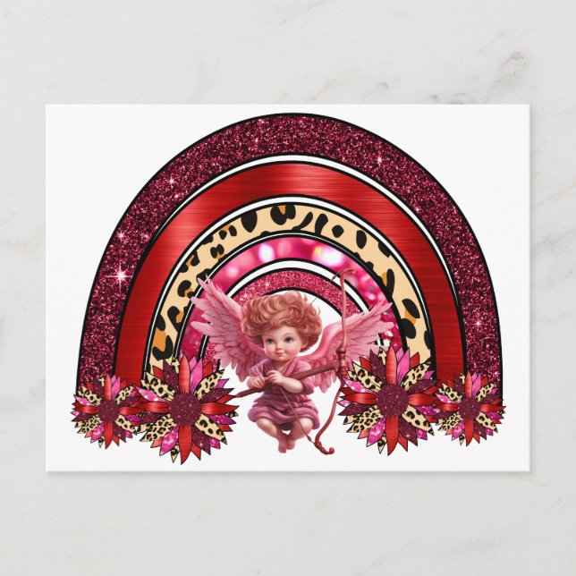 Cupid regnbåge Alla hjärtans dag kärlek båge pil k Vykort (Framsida)