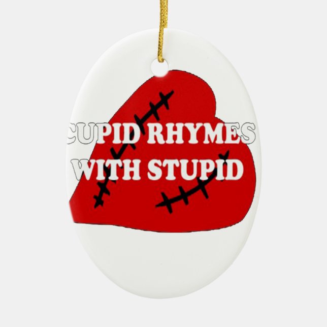 Cupid Rhymes med stupid Julgransprydnad Keramik (Framsidan)