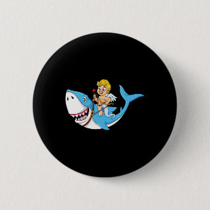 Cupid Riding Shark Valentines day Roligt Boys Girl Knapp