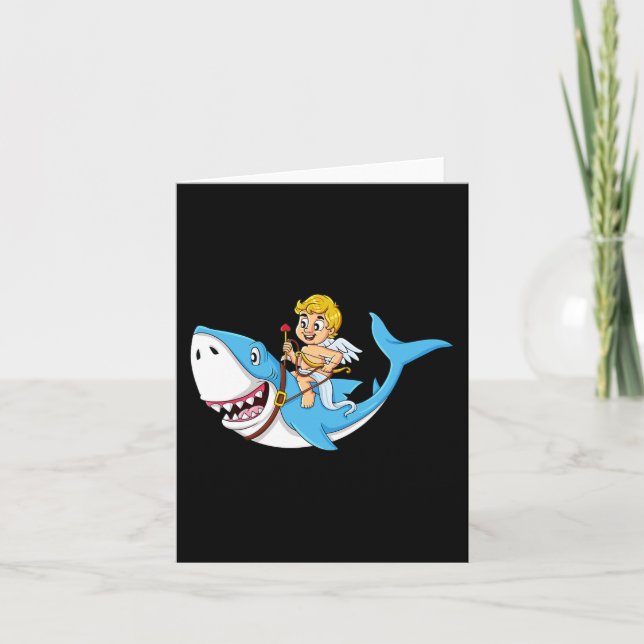 Cupid Riding Shark Valentines day Roligt Boys Girl Kort (Framsida)