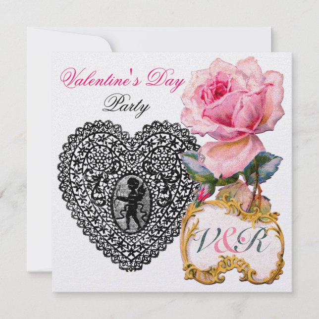 CUPID ROSENGIRLANGD HJÄRTA OCH RÖD ROS VALENTINE M INBJUDNINGAR (Framsida)