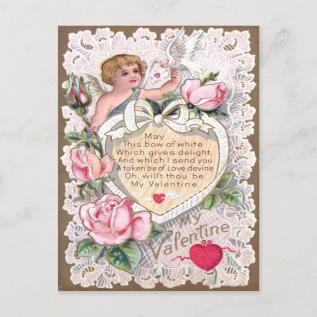 Cupid Rosor Ros Duva Hjärta Pil Vykort (Framsida)