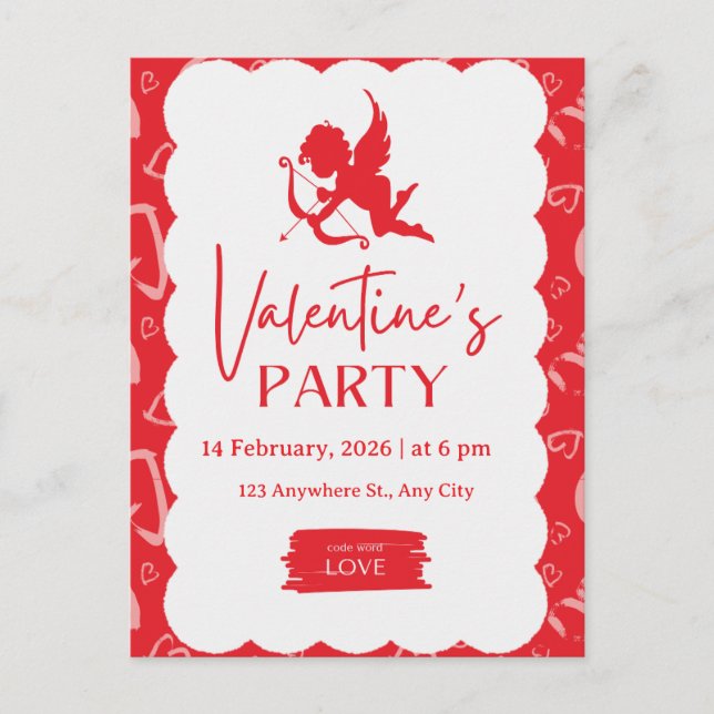 ​"Cupid’s Arrow" – Vibrant Modern Valentine’s Part Helg Vykort (Framsida)